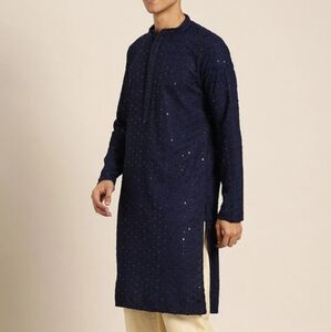 Navy Embroidered Kurta Shirt for Men